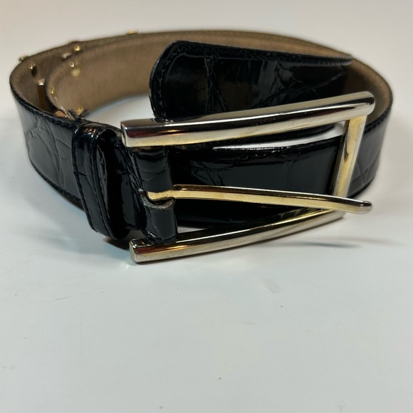 Liz Claiborne Womens Black Belt Croc Embossed, Gold Tone Hardware. Size S - Picture 4 of 8